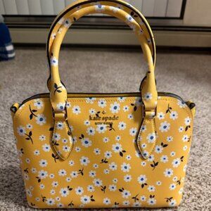 Yellow Kate Spade Purse with White and Blue Flowers
